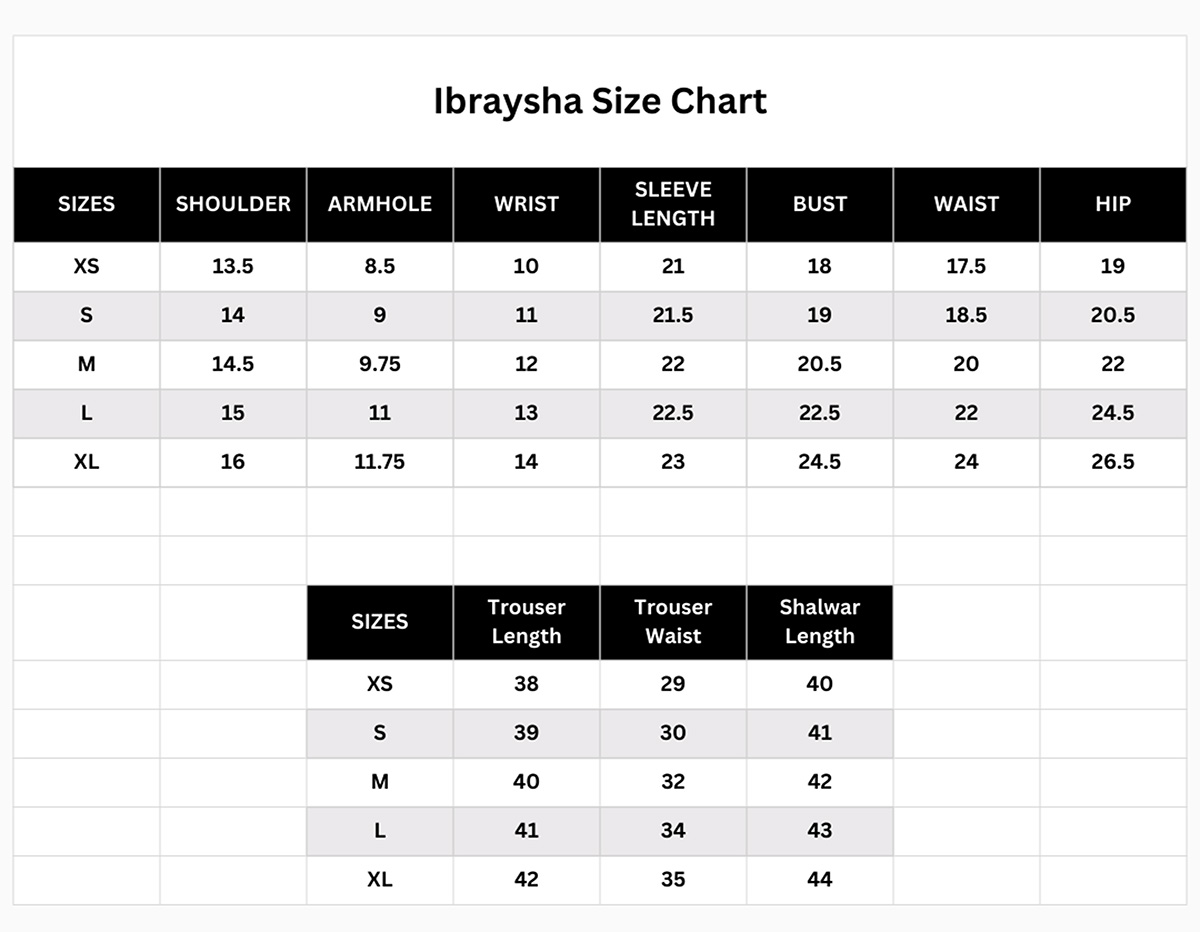 Ibraysha Size Guide